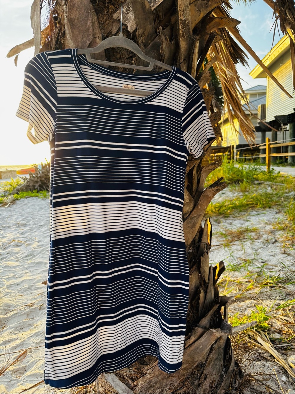 Hollister Navy and White Striped Tee Dress